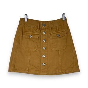 American Eagle Womens Jean Skirt Size 00 Hi Rise A Line Yellow Button Front Mini